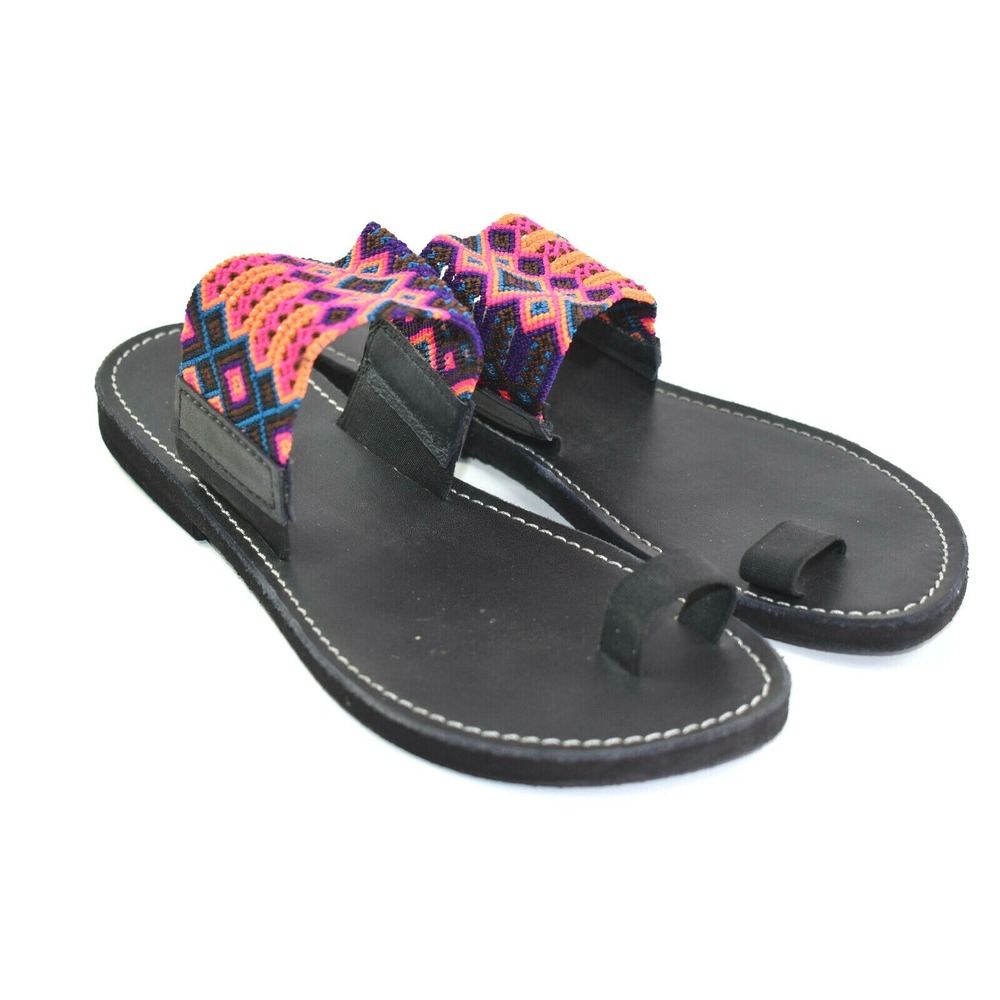 Bohemian Boho Womens Multi-Color Flats Knit Begona Leather Sandals Sz 7